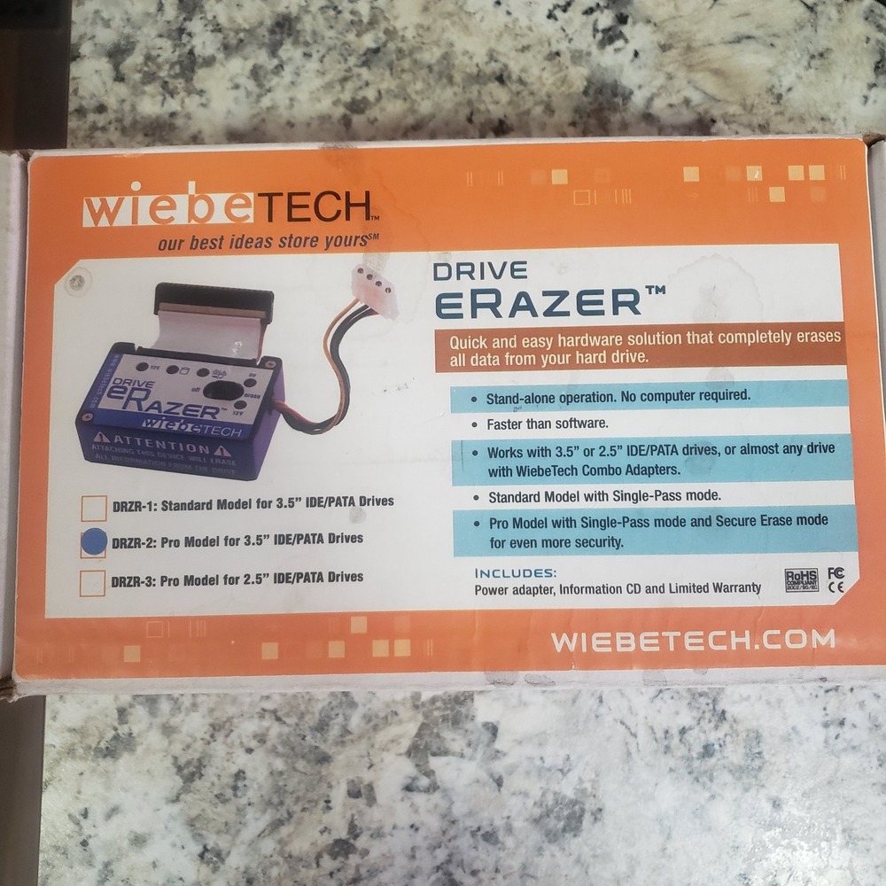 WiebeTech Drive eRazer Pro DRZR-2 Hard Drive Data Eraser IDE PATA Standalone
